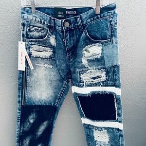 NEW! Embellish NYC Distressed Patch Striped Jeans 30x34